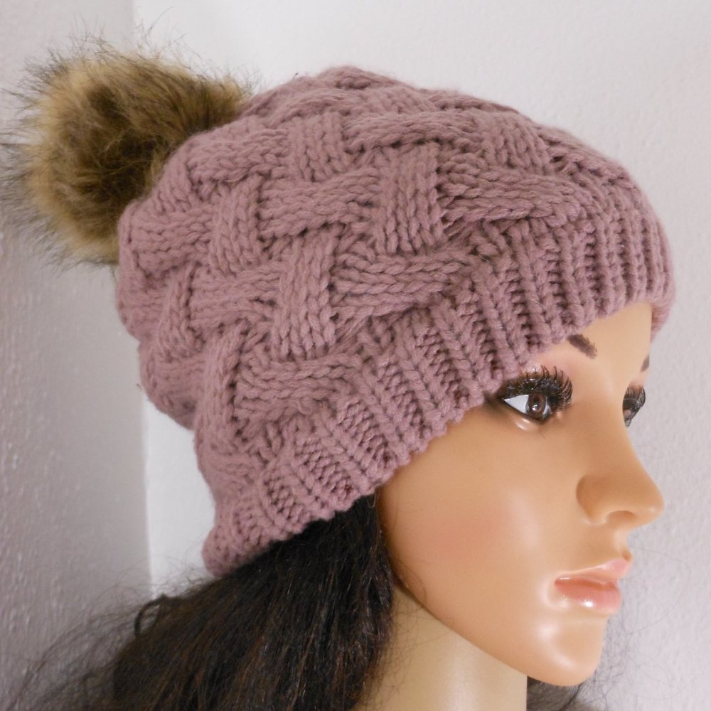 Nucollections Mauve Color Beanie Pom Hat One Size - image 1